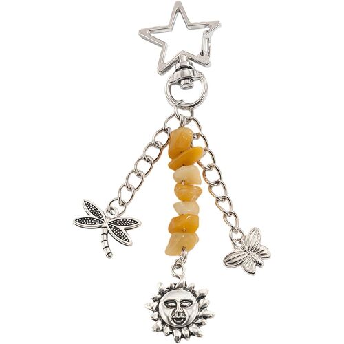 Kalanka-Sonne Mond Sterne Porte-Clés Charms Porte-Sac, Breloque Sac À Dos Perles Cristal Mode, Porte-Clé Boho, Accessoire Esthétique Y2k Pour Téléphone (Jaune)