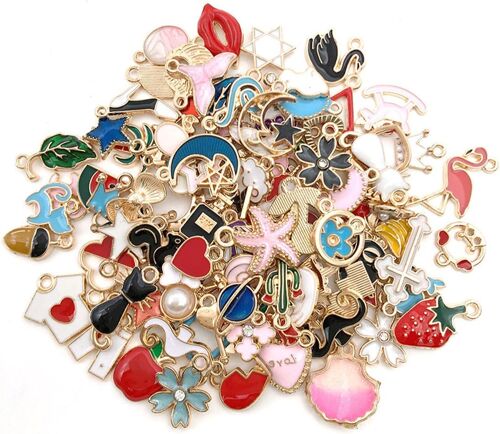 Kalanka-100 Pièces Pendentifs De Collier Bricolage, Pendentifs En Or Set Pour Bracelets, Charmes Pour Sacs Et Boucles D'oreilles, Assortiment De Styles Et De Couleurs En Alliage Supérieur