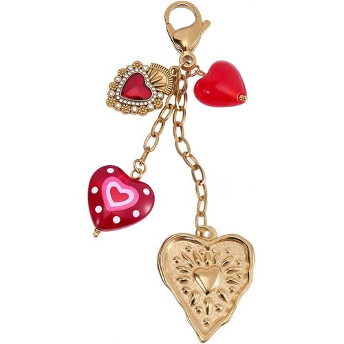 Kalanka-Porte Clés Pendentif C?ur En Acier Inoxydable Émaillé Rouge Et Or Orné D'un Fermoir Mousqueton 11.5cm Idéal Pour Sacs À Main Portefeuilles Et Sacs À Dos (Femmes Et Hommes).