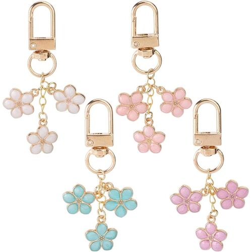 KALANKA-1 boîte de 4 Porte Clés Floraux en Émail en Vrac en Alliage de Métal Doré Blanc Rose Bleu Violet Fleurs Porte Clés Porte Clés avec Fermoirs Pivotants pour Clés Sacs à Main Sacs Sac à Dos