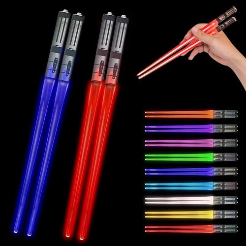 Kalanka-2pcs Illuminating Chopsticks, Baguette Chinoise Lumineuse Avec 9 Modes De Couleur, Llluminating Chopsticks Réutilisables, Lightsaber Baguettes, Portables Et Amovibles, Pour Dîner De Cuisine