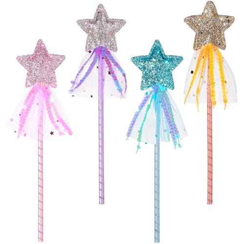 Kalanka-Lot De 4 Baguette De Fée, Baguette Étoile Pailletée Fournitures De Fête De Fée Costume, Pour Noël, Fête D'anniversaire