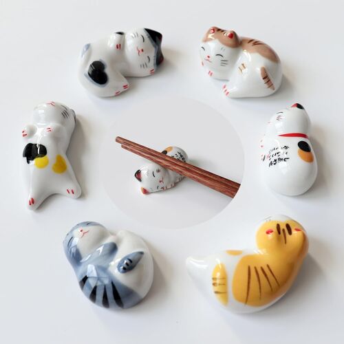 Kalanka-6 Morceaux Repose-Baguettes En Forme De Chat, Chinois Baguette Repose Tapis, Porte Baguette En Céramique, Mignon Chat Forme, Convient Pour Fourchettes, Baguettes(6 Chats Avec 6 Regards)