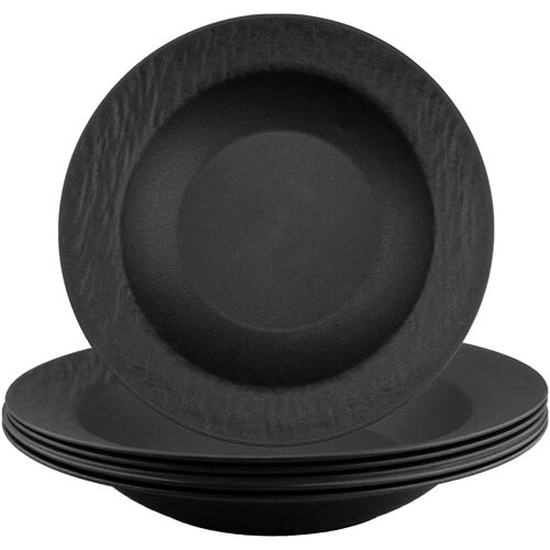 Kalanka-6x Assiette Creuse Noir 22x3,5cm Assiettes Service De Table Plastique Reutilisable Assiette Pour Nouilles, Salades, Steaks