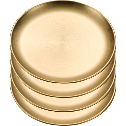 Kalanka-Lot De 4 Assiettes Rondes En Acier Inoxydable Doré De 20 Cm - Assiettes De Camping - Assiettes De Service - Assiettes De Service - Assiettes De Présentation En Acier Inoxydable Pour Camping,