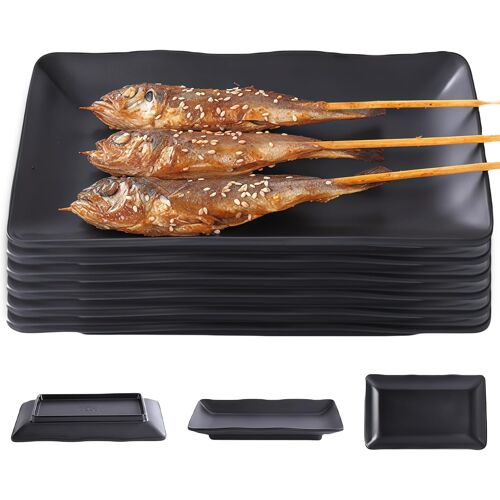 Kalanka-Lot De 6 Plateaux De Service Rectangulaires Noirs Mats Pour Entrées, Assiettes Rectangulaires, 20 X 12 Cm, Boîte À Couverts Pour Barbecue, Assiettes À Dessert Anti-Chute Pour Viande, Sushis
