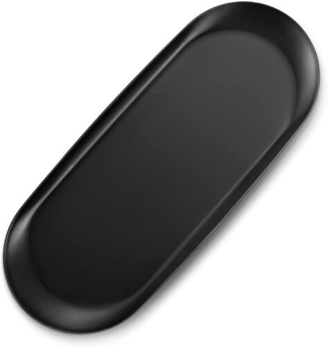Kalanka-Plateau Décoratif En Acier Inoxydable Extra Large 30 X 12 Cm Assiette De Service Assiette Décorative Noir Plateau En Métal Pour Dessert, Cosmétiques, Bijoux, Bougies (1 Pièce)