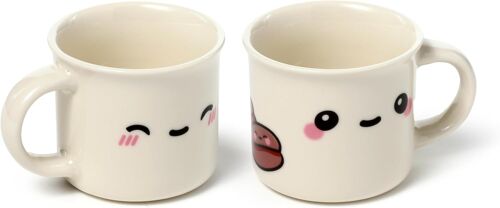 Kalanka-Lot De 2 Tasses À Café En Porcelaine De 100 Ml - Design Foodiemals, Visage Kawaii, Adapté Au Micro-Ondes, Coffret Cadeau