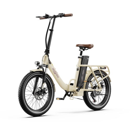 Onesport Ot16 Vélo Électrique Pliant 20 Pouces, 48v 17ah, 250w, Autonomie 60-120 Km, Shimano 7 Vitesses, Beige Clair