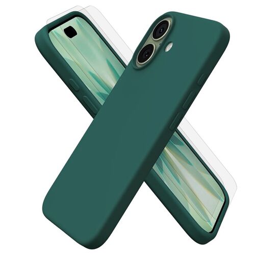 Coque iPhone 17 Silicone liquide Verte + 2 Vitres en Verre trempé Protection écran Antichocs Evetane