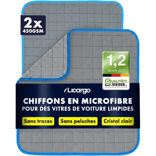 KALANKA-Chiffon Microfibre Carbone Lot de 2 - Lavette Vitre Voiture sans Trace & sans Peluches, 350 GSM, Lingette Pare-Brise Intérieur & Extérieur, 50x40 cm, Chiffon Magique pour Vitres & Miroirs