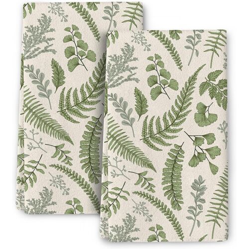 Kalanka-2 Pièces De Serviettes En Linge De Cuisine Botanique Mignonnes Pour Le Séchage Absorbant, Serviettes De Cuisine En Feuilles D'herbes Sauge Vertes, Serviettes À T