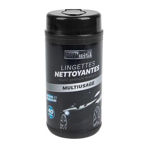 KALANKA-Lingettes Nettoyantes Multiusage, Boîte Refermable de 40 Lingettes, Dégraissent, Nettoient, Lustrent et Protègent des Salissures, Noir, Sans Parfum