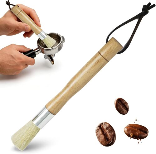 KALANKA-Brosse De Nettoyage De Café,Pinceaux Machine à Expresso,Poignée en Bois Pur avec Lanière Suspendue,Pas Facile à Perdre Les Poils,Facile à Nettoyer,pour Cuisine, Café, Restaurant