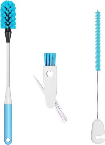 Kalanka-Brosse Bouteille 3 En 1, Goupillon Gourde De Cuisine À Long Manche De 15 Pouces Avec Goupillon Paille Et Brosse Couvercle Pour Nettoyer Les Verres À Vin, Les Tasses À Café, Les Gobelets