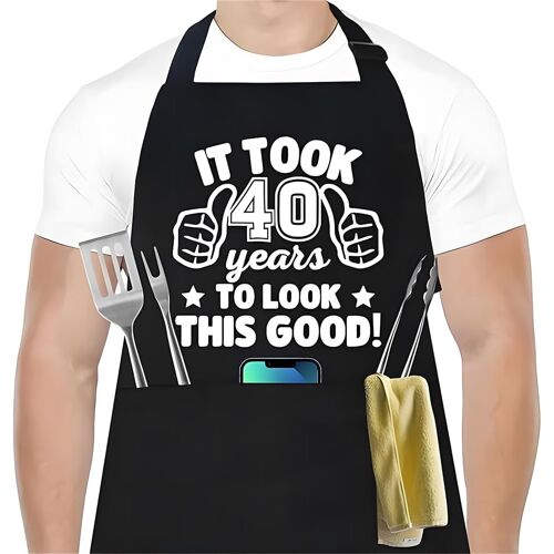 KALANKA-Tablier Cuisine Homme 1 Tablier en Polyester à Collier - Cadeau d'Anniversaire de 40 Ans pour Homme/Utilisation Barbecue - Cuisine
