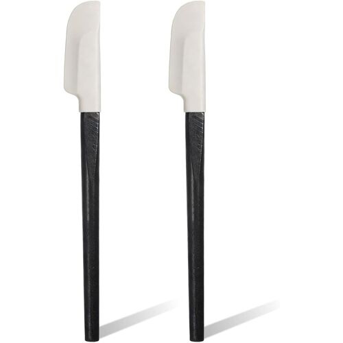Kalanka-Lot De 2 Spatules En Silicone, Grattoir À Tête Ronde Résistant À La Chaleur, Grattoirs Et Épandeurs En Silicone Et Bois De Chêne Avec Poignées Noires, Ustensiles De Cuisine Pour Glaçage De