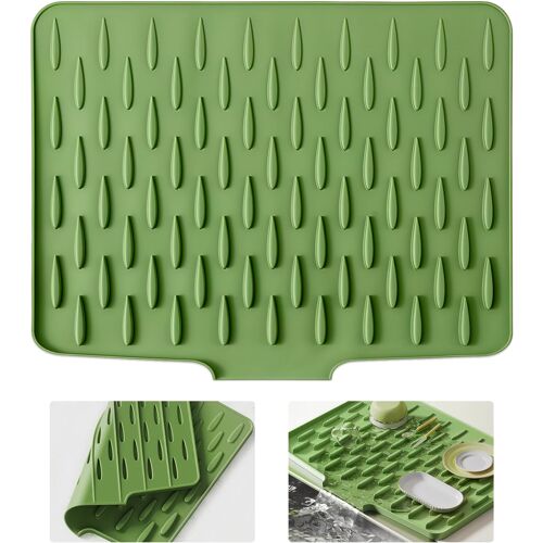 Kalanka-Tapis Egouttoir Vaisselle Silicone 36x28cm, Tapis D'égouttoir En Silicone Antidérapant Résistant À La Chaleur, Mat Vidange Incliné, Facile À Nettoyer, Pour Plan De Travail De Cuisine,Vert