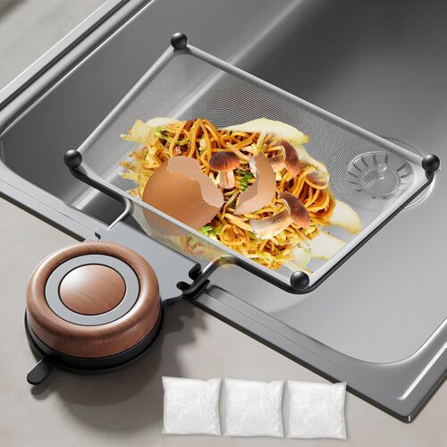 Kalanka-Passoire Evier Cuisine À Ventouse, Egouttoir Evier Avec 150 Filets Evier Dechet, 2 En 1 Accessoire Evier Cuisine, Pour Passoire D'angle Pour Fruits Et Légumes, Déchets