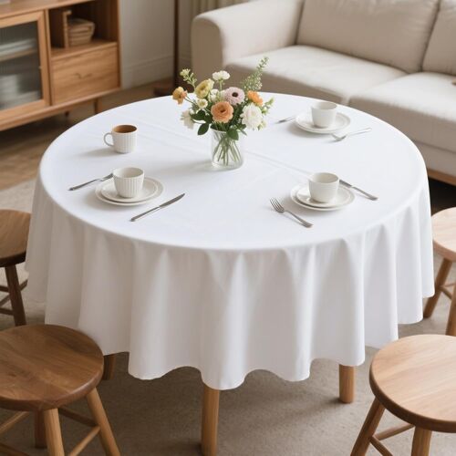 Kalanka-Nappe Ronde De 178 Cm En Polyester Blanc, Nappe De Table Lavable, Nappe Ronde À Essuyer, Nappes De Table Pour Décor De Salle À Manger, Mariage