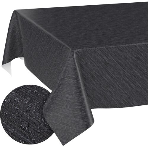 Kalanka-Nappe De Table En Toile Cirée - Aspect Lin - Facile D'entretien - Imperméable - 140 X 140 Cm - Carré - Anthracite - Bord Coupé