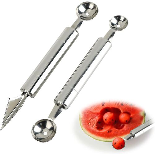 Kalanka-2pcs Paquet De Cuillère À Boule De Melonà Fruits Double Face, 20 Cm Cuillère Parisienne De Melon 2 En 1, Cuillere Parisienne En Acier Inoxydable Avec Couteau À Fruits, Ustensile Cuisine Prati