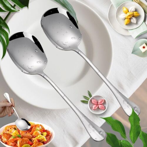 Kalanka-2 Pièces Cuillère De Service En Acier Inoxydable, Cuillère De Service Buffet, Cuillère Plate Pour Le Service, Grande Cuillère Utilisé Dans Les Restaurants Buffet, Les Hôtels, Les Pique-Niques