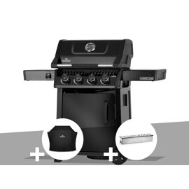 Barbecue gaz Freestyle 425 noir 4 brûleurs avec porte et brûleurs inox + Housse de protection + Boitier pour fumage - Napoléon