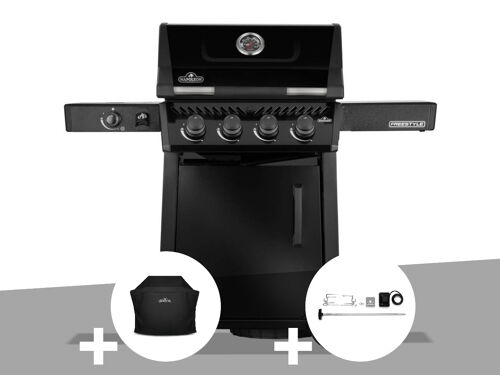 Barbecue gaz Freestyle 425 noir 4 brûleurs + 1 réchaud latéral + Housse de protection + Rôtissoire - Napoléon