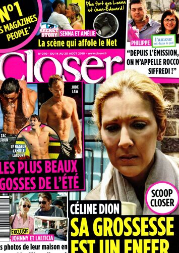 Closer 270 - Céline Dion - Johnny Et Laeticia Hallyday - Camille Lacourt - 14/10/2010