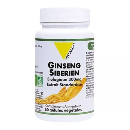 Vitall+ Ginseng Sibérien Eleutherocoque Bio 300mg Extrait Standardisé 60 Gélules Végétales 