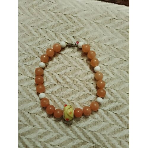 Bracelet Artisanal En Pierres/Verre Orange/Blanc/Jaune Neuf.
