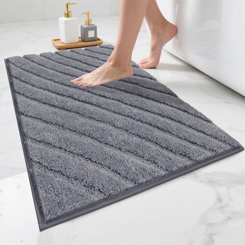 KALANKA-Tapis de Bain Antidérapant 45x65cm Tapis Salle de Bain Absorbant en Microfibre Epais Ultra Doux, Lavable en Machine, Séchage Rapide, pour Sortie de Douche et Baignoire, Gris