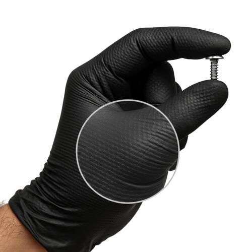 Kalanka-Gants Jetables En Nitrile Noir ¿ Professionnels Jusqu'à 10,4 Grams Triple Résistance | Double Diamant Même Avec Huile | Gants De Travail Pour Atelier, Industrie, Nettoyage (50, Negro, Xl)