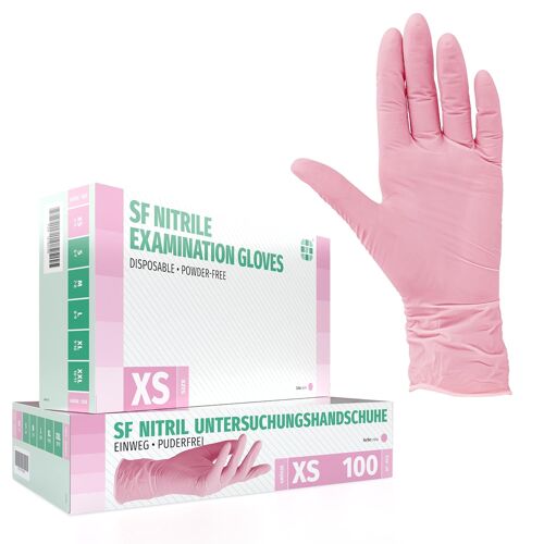 Kalanka-Sf Gants Nitrile Roses Xs ¿ 100 Gants Jetables, Non Poudrés, Sans Latex, Résistants, Pour La Cuisine, L¿Usage Médical, Le Ménage, La Mécanique, Le Tatouage, La Coiffure, L¿Usage Alimentaire