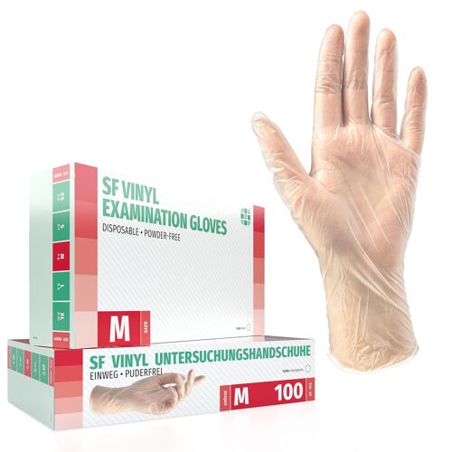Kalanka-Sf Gants Vinyle Taille M - 100 Gants Jetables, Non Poudrés, Sans Latex, Usage Médical, Ménage, Cuisine, Tatouage Et Protection