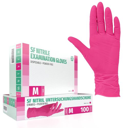 Kalanka-Sf Gants Nitrile Magenta M ¿ 100 Gants Jetables, Non Poudrés, Sans Latex, Résistants, Pour La Cuisine, L¿Usage Médical, Le Ménage, La Mécanique, Le Tatouage, La Coiffure, L¿Usage Alimentaire