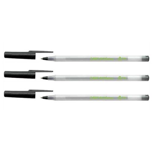 Bic Lot De 3 Stylos À Bille Ecolutions Round Stic Corps Transparent Glacé Noir