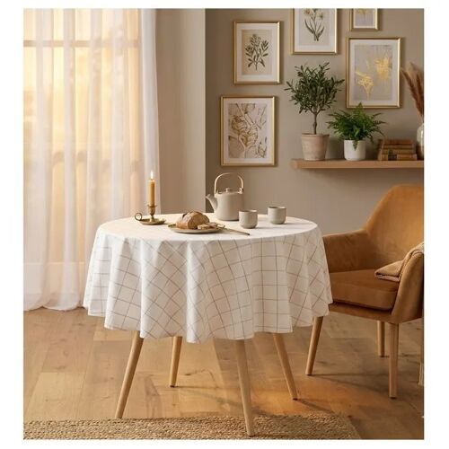 Nappe Ronde Tisse A Carreaux 180 Cm Axelle Beige