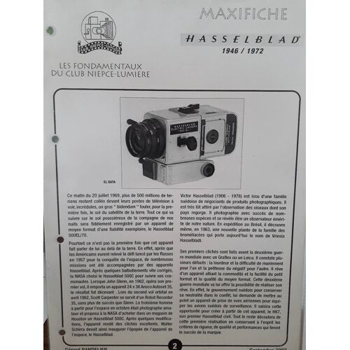 Maxifiche Hasselblad 1946-1972 Gerard Bandelier 2002 8 Pages Rare