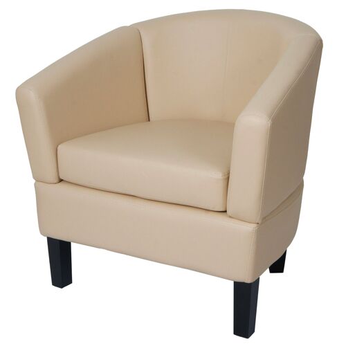 Fauteuil lounge HWC-O17, fauteuil club, fauteuil cocktail, certifié MVG, similicuir   crème