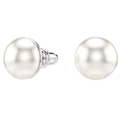 Boucles D'oreilles De Type Puces Swarovski Matrix - Perles De Cristal Blanches Et Finition Métal Rhodié