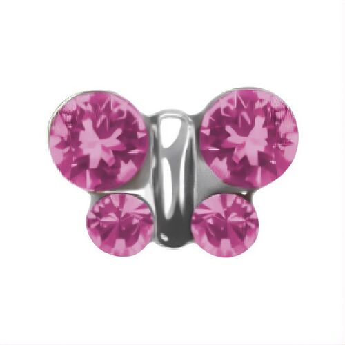 Boucles D'oreilles Studex System 75 - Puces En Acier Chirurgical Motif Papillon Avec Cristaux Roses