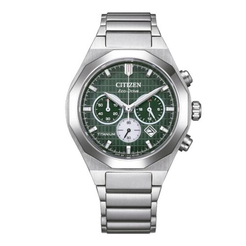 Montre Citizen Ca4691-59x Super Titanium - Mouvement Eco-Drive Chronographe Et Cadran Vert Texturé