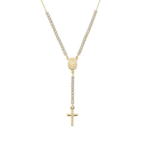 Collier Chapelet Amen Style Tennis - Argent Sterling 925 Avec Placage Or Et Cristaux Zirconium
