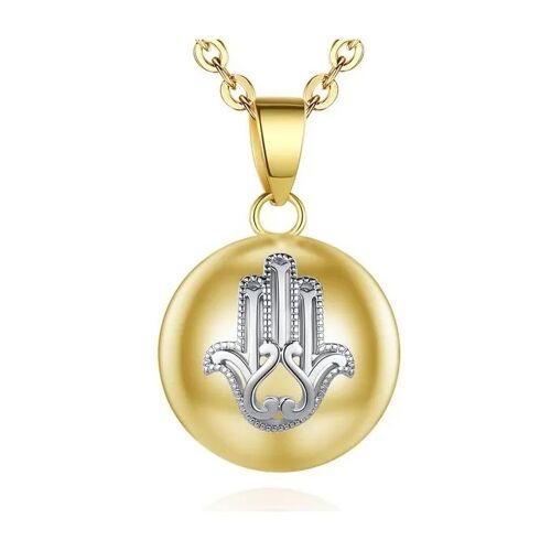 Collier Bola De Grossesse Avec Main De Fatma Doré Argenté