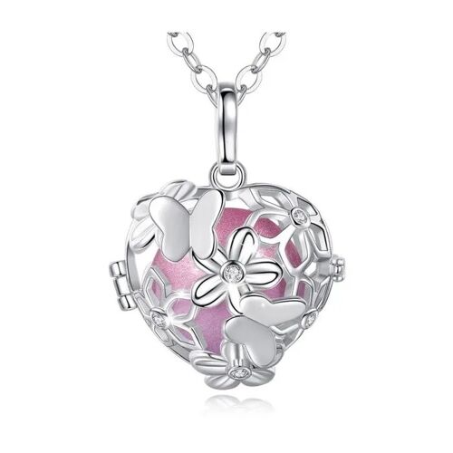 Bola De Grossesse Cage Coeur Fleurs Et Papillons Boule Rose Collier