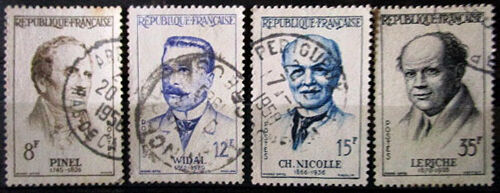 1958. Série Complète F1142 À F1145: Grands Médecins Français.