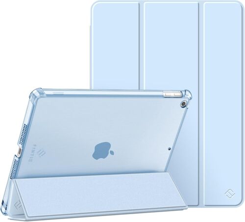 ELVORIX-Coque Compatible avec iPad 9e/8e/7e Génération 10.2 Pouces (2021/2020/2019) - [Rangement de Pencil] Coque Arrière Transparente Givrée Housse Etui Fin et Léger, Bleu Ciel