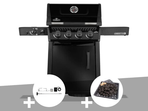 Barbecue gaz Freestyle 425 noir PRO 4 brûleurs + 1 sizzle zone + Rôtissoire + Plateau charbon - Napoléon